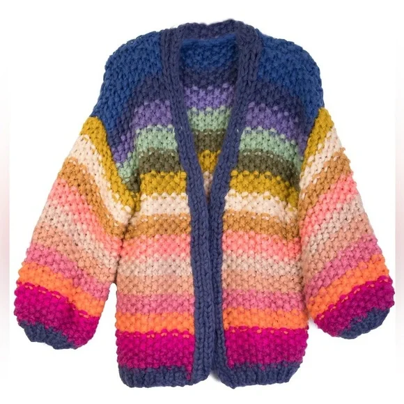 Saachi Mayflower stripe crocheted cardigan Multicolor Chunky Knit Sweater - Picture 9 of 12